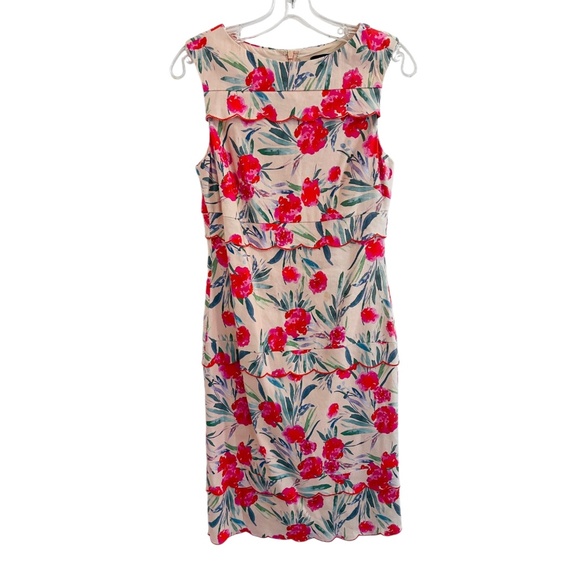 Nicole Miller Collection Sheath Dress Size 4 Pink Floral Linen - Picture 2 of 5